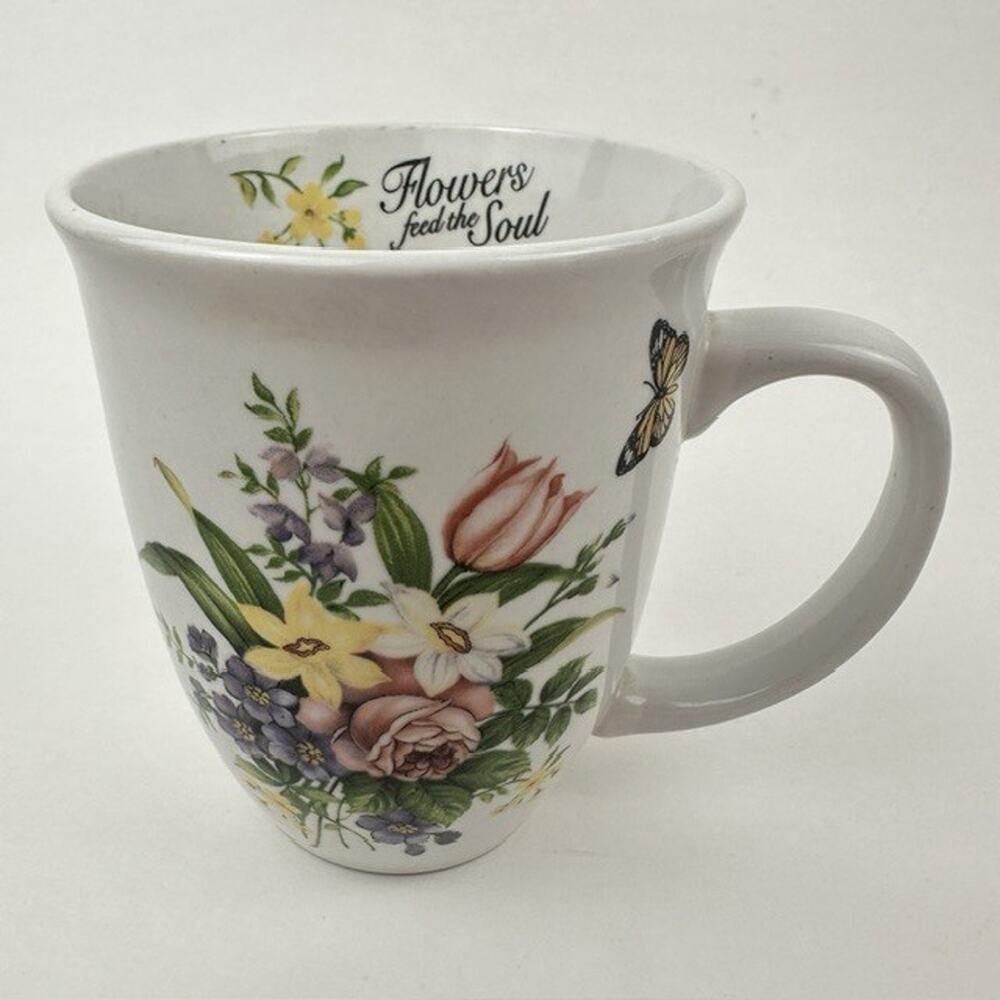 Lily Creek Flowers feed the Soul Mug Coffee Cup Floral Butterfly 1990s VTG